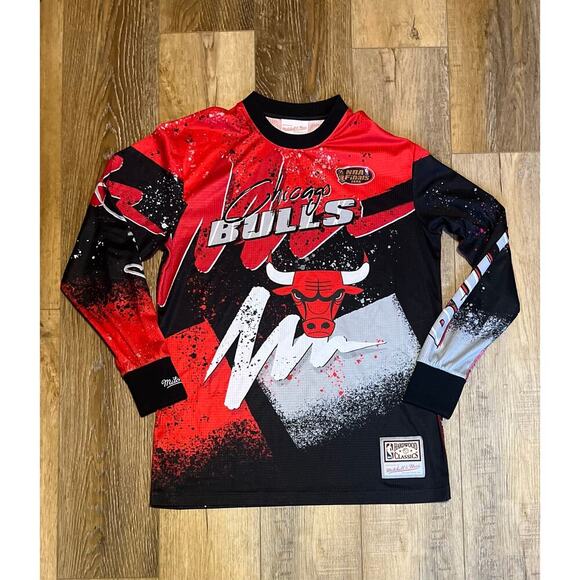 Chicago Bulls Mitchell & Ness Hardwood Classics Hyper Hoops Long Sleeve 1996 Med - Picture 1 of 10